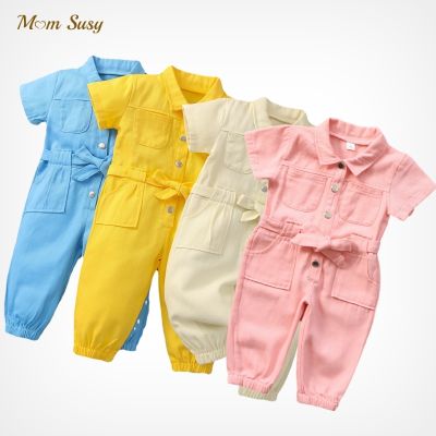 （Good baby store） Baby Boy Girl Romper Jean Infant Toddler Child Button Jumpsuit Short Sleeve Casual Overall Summer Spring Baby Clothes 1-6Y