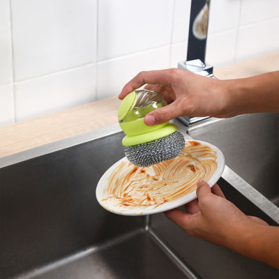 ที่จ่ายแปรงทำความสะอาดห้องครัวแปรงแปรงถอดได้ที่จ่ายฟองน้ำด้ามแบบ2อิน1แปรงล้างจานเครื่องมือทำครัว