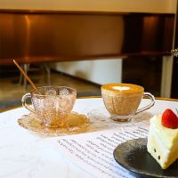 Glass Coffee Cup and Saucer Set Creative an Vintage Relief Sunflower Milk Cup for Breakfast Afternoon Tea