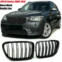 Glossy Black Front Bumper Dual Slat Front Kidney Grill Grille For X1 Series E84 SDrive XDrive 2009-2015