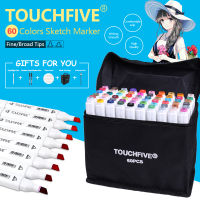 ปากกาสีปลายสองด้าน aicrane TOUCH FIVE 60 สีชุดปากกาทำเครื่องหมายหัวคู่น้ำมันแอลกอฮอล์ปากการ่างแบบปากกาแปรงสำหรับวาดการ์ตูนการออกแบบภาพเคลื่อนไหวอุปกรณ์ศิลปะฟรีปากกาไฮไลท์