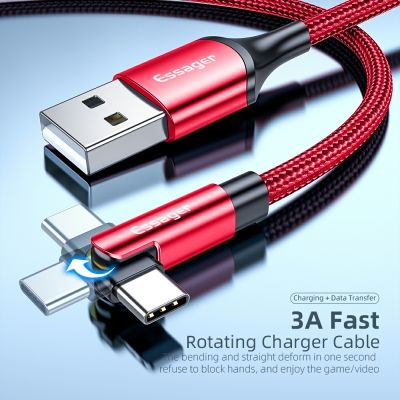 Essager 3A Fast Charging Cable Micro USB Type C Data Charger For iPhone Xiaomi Mobile Phone 540 Rotate Wire Cord