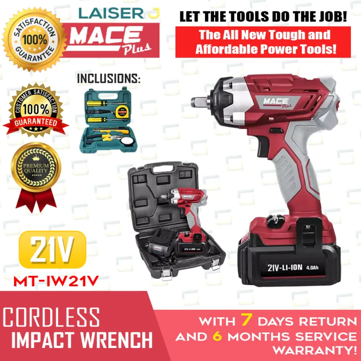 Mace Plus Impact Wrench 21V with 2 Sockets 17mm and 19mm +Hand Tools