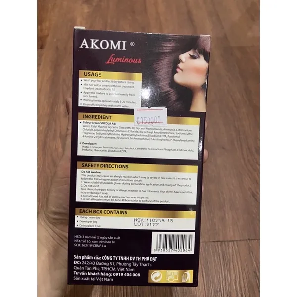 Thuốc nhuộm tóc AKOMI - sự lựa chọn hoàn hảo cho mái tóc của bạn. Với công thức độc đáo, thuốc nhuộm tóc AKOMI không chỉ đảm bảo màu tóc ổn định và bền lâu, mà còn giúp bảo vệ tóc khỏi tác động của môi trường và các chất hóa học. Hãy xem ngay hình ảnh liên quan để khám phá sức mạnh của thuốc nhuộm tóc AKOMI.