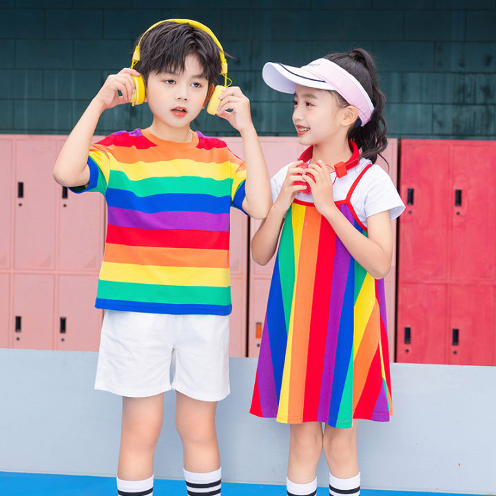 ชุดเชียร์ลีดเดอร์เด็กชุดการแสดงคอรัสสำหรับนักเรียนประถมชุดเกมฤดูร้อนชุดเดรสเด็กผู้หญิงกิจกรรม