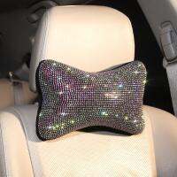 2Pcs Car Neck Pillow for Driver Seat Headrest Cushion Relax Necksupport Crystal Rhinestone Diamond Bling Accessories for Women Seat Cushions