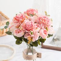 QYI6267 คุณภาพสูง ผ้าไหม ช่อดอกไม้ ตกแต่งงานแต่งงาน DIY เครื่องประดับดอกไม้ กุหลาบไหม ดอกไม้ประดิษฐ์ ดอกกุหลาบ ดอกไม้ปลอม