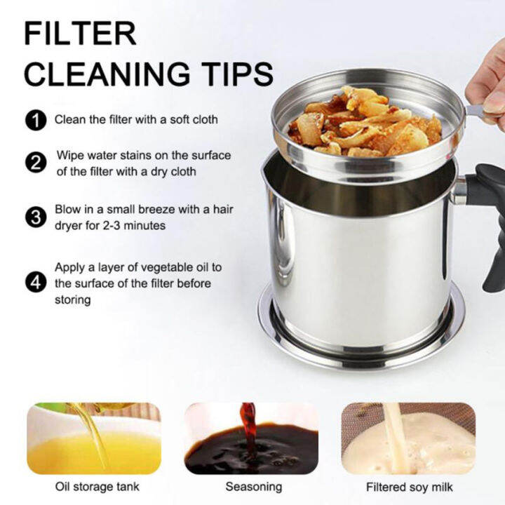 【High Quality】Kitchen Stainless Steel Oil Filter Pot Oil Filter Cup Oil Trap Cup Oil Storage