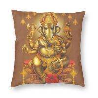 Gold Lord Ganesha Pillow Case 40X40 Home Decoration Printed Hindu Statue Elephant Statue Double sided Car Pillow Case  (Double sided printing design for pillow)