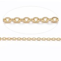 Ion Plating 304 Stainless Steel Cable Chains for DIY Jewelry Making Soldered with Spool Flat Oval Golden 1.5x1.3x0.3mm about 32.8 Feet(10m)/roll