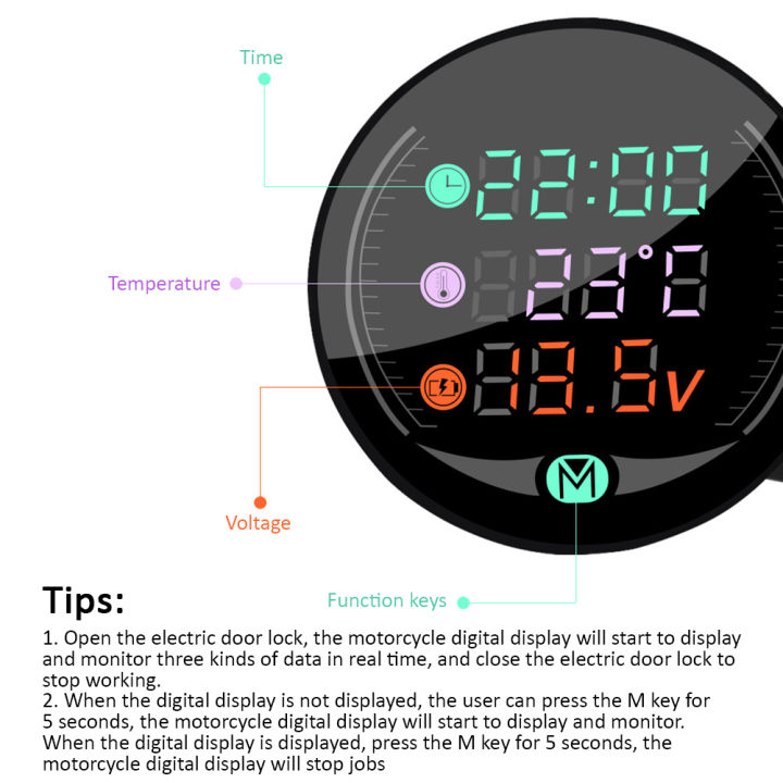 rebrol-จัดส่งฟรี-สามในหนึ่งเดียวรถจักรยานยนต์-led-นาฬิกาอิเล็กทรอนิกส์อิเล็กทรอนิกส์เครื่องวัดอุณหภูมิดิจิตอลโวลต์มิเตอร์กันน้ำกันฝุ่น