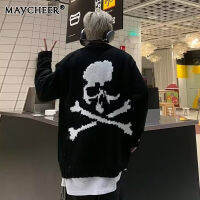 MAYCHEER เสื้อกันหนาวลำลองใส่สบายสเวตเตอร์ปักลายพองลำลองคอตั้งหลวมผู้ชาย