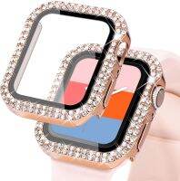 ZZOOI Diamond+Tempered Film Case For Apple Watch Case 45mm 44mm 42mm 40mm 41mm Glass Protective Cover For iWatch series 8 7 6 5 4 3 SE