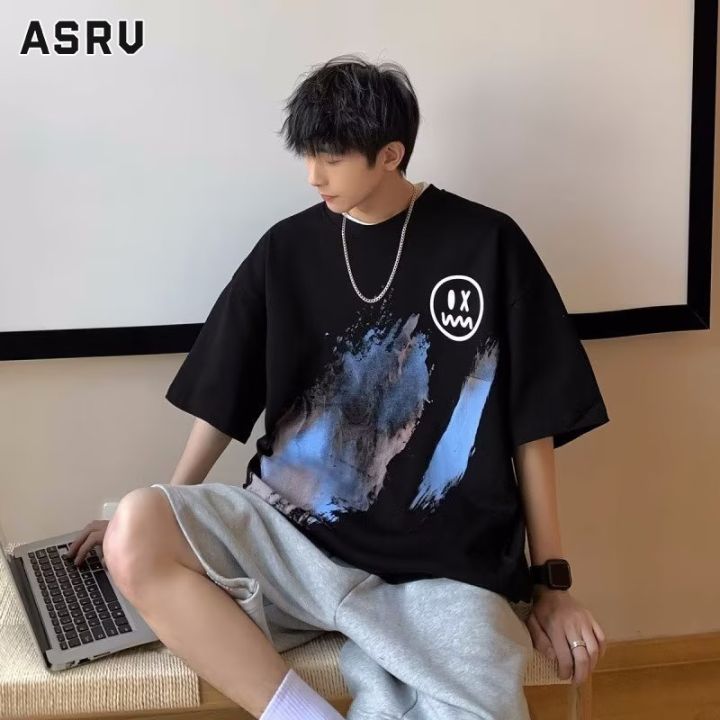 asrv-เสื้อยืดผู้ชาย-เสื้อผ้าผู้ชาย-t-shirt-for-men-เสื้อยืดแฟชั่นเสื้อคอคลมแขนสั้นผู้ชายเสื้อยืดแบบหลวมลำลองใหม่