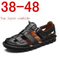 Summer leather sandals male antiskid men beach shoes baotou male sandals head layer cowhide trade large size 48