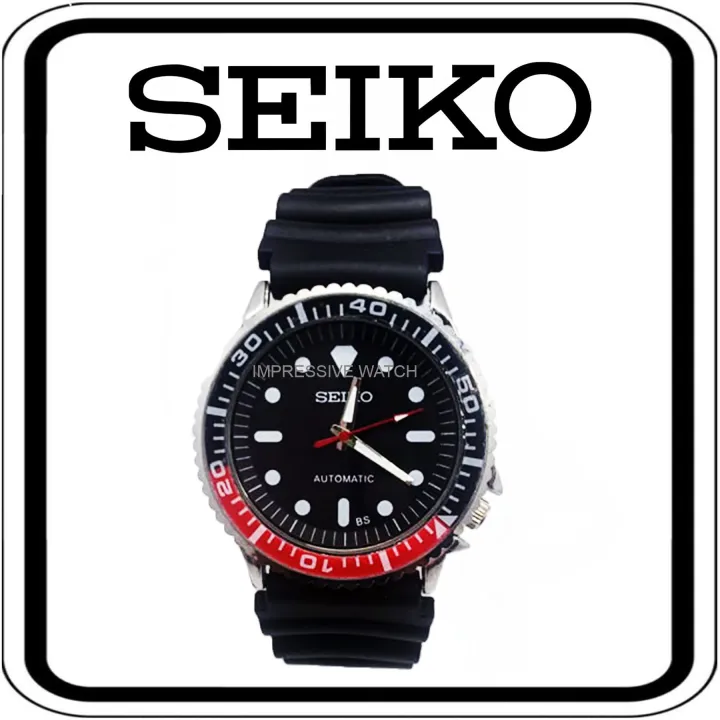 Men Sport and Diver Watch Resin Band Automatic Hand Movement Black Red