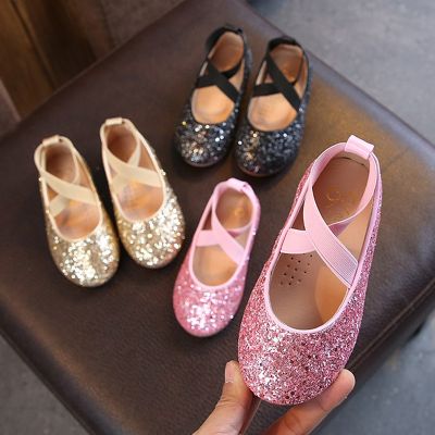 Girls Ballet Flats Baby Dance Party Girls Shoes Glitter Children Shoes Gold Bling Princess Shoes 3-12 years Kids Shoes MCH026
