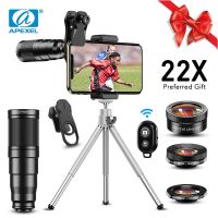 ZZOOI APEXEL 4 in 1 Optic HD Phone Camera Lens Kit Telephoto Zoom Monocular Telescope 22X Lens + Macro Wide Fisheye With Remote Tripod