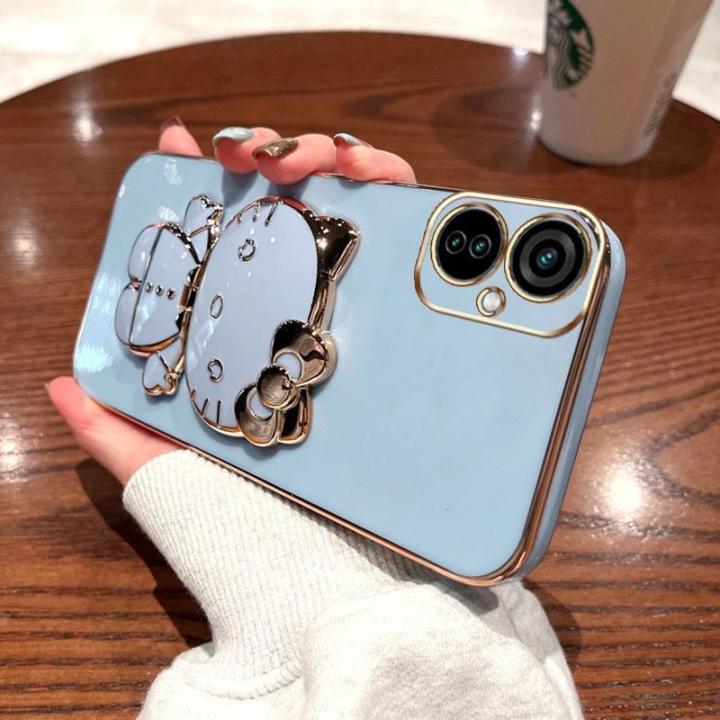 folding-makeup-mirror-phone-case-for-infinix-tecno-camon-19-neo-ch6i-case-fashion-cartoon-cute-cat-multifunctional-bracket-plating-tpu-soft-cover-casing