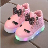 【hot】♠❃  Children Glowing Sneakers Kid Bow for Shoes Baby with Size 21-30