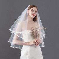 Short 2T Ribbon Wedding Veils Two Layer With Comb Short Bridal Veil for Bride Wedding Accessories Hair Accessories