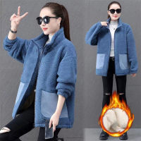 LD Winter Loose Thickened Coat Stand Collar Long Sleeves Zipper Cardigan Jacket Warm Fleece Tops