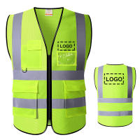 Hi Vis Viz เสื้อกั๊กการมองเห็นสูงตาข่ายเสื้อกั๊กสะท้อนแสงโลโก้หรือข้อความที่กำหนดเองหลายกระเป๋าเสื้อกั๊กความปลอดภัยโลโก้สำหรับผู้ชายคนงาน