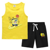 SpongeBob ชายหญิง Tank Top กางเกงขาสั้นชุด2022เด็กใหม่การ์ตูนผ้าฝ้ายฤดูร้อนสวมใส่ถัง Casual Bottoming เสื้อ Set