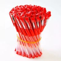 ปากกาหมึกเจล สีแดง 0.5 mm. แพ็ค 1 โหล 12 แท่ง แบบหัวกระสุน เปลี่ยนไส้ได้ แถมไส้ปากกา 2 ชิ้น