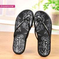 Hot sale 2023 New Fashion version luofu slippers flip-flops for men and women outerwear fashion pattern pinch non-slip home use plywood beach slippers