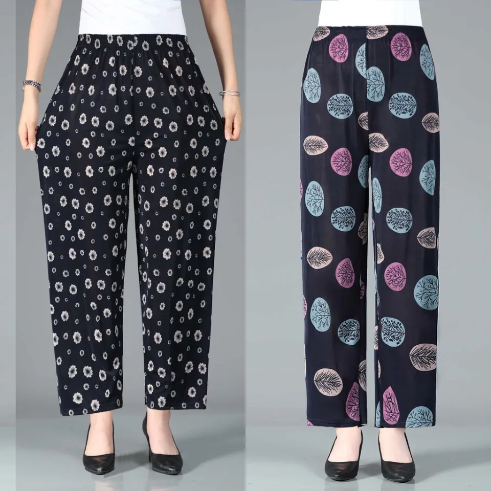 Plus Size XL-4XL Women's Cute Printed Summer Pants Vintage Harem Female  Trousers