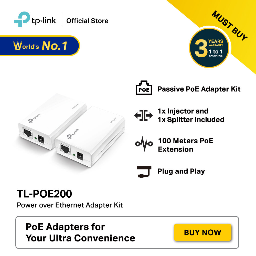 1 Splitter 1 Injector TP-LINK TL-POE200 Power over Ethernet Adapter Kit 