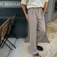 Gmiixder Dropping Straight Tube Mop Suit Pants Men Women Summer Korean Elegant Baggy Pants High-End Loose Leg Casual Trousers