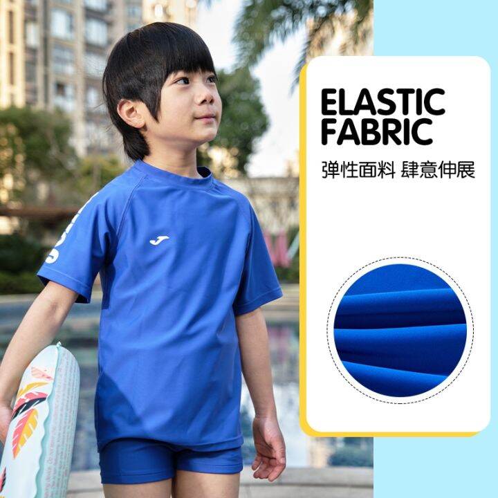 2023-high-quality-new-style-joma-23-years-new-childrens-swimming-tops-color-contrast-stitching-elastic-round-neck-swimsuit-sports-short-sleeved-breathable-quick-drying