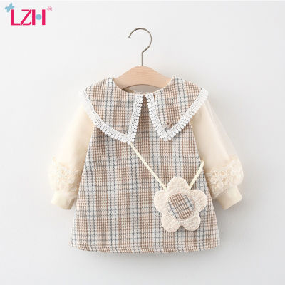 LZH 2022 Spring Winter Kids Infant Lace Plaid Long Sleeve Dresses For Baby Girls Dress Newborn Clothes Childrens Princess Dress