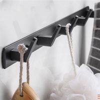 2 Ways Installation Towel Hanger Space Aluminum Wall Hook Coat Clothes Holder for Bathroom Kitchen Bedroom Hallway Black Clothes Hangers Pegs