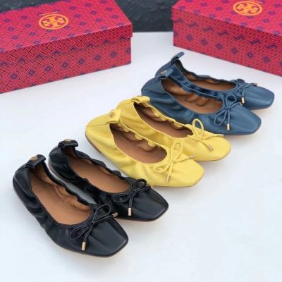 2023 new Tory Burch Fashion Bow Design Soft Sheep Leather Pumps Ballet Flat Shoes