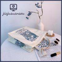 JIAJUSUANSOU ผ้าใบแคนวาส กระเป๋าสะพายผ้าใบสำหรับผู้หญิง การพิมพ์ลาย รูปทรงสี่เหลี่ยม กระเป๋าถือสวนดอกไม้แนววินเทจ ที่มีคุณภาพสูง กระเป๋าถือพิมพ์ลายแบบมีซิป