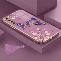 เคสสำหรับ Realme 6 Realme 6S Realme 6 Pro ผีเสื้อที่สวยงามหรูหราพร้อมเคสป้องกันกล้องดอกไม้เคสโทรศัพท์ขอบชุบซิลิโคนนิ่มพร้อมฟรีสายคล้อง