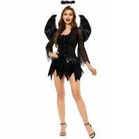 Women Halloween Sexy Dark Angel Costume Dress Deluxe Girls Fancy Christening Black Glam Gown Tutu Dress Demon Queen Witch Clothe