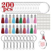 200 Pcs Acrylic Keychain Blanks Kit with Key Rings Jump Rings Round Clear Discs Circles Colorful Tassel Pendants for DIY Key Chains