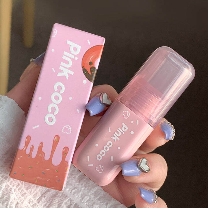 pinkcoco-ลิปสติกเหลวแสงน้ำใสกระจกลิปกลอสลิปเคลือบริมฝีปากแก้วเครื่องสำอางแบบไม่ติดถ้วย