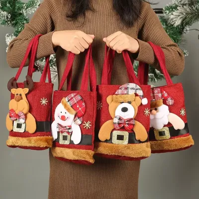 Merry Christmas Decor Santa Claus Hand Package Childrens Christmas Handbag Reindeer Candy Bag Snowman Christmas Decoration