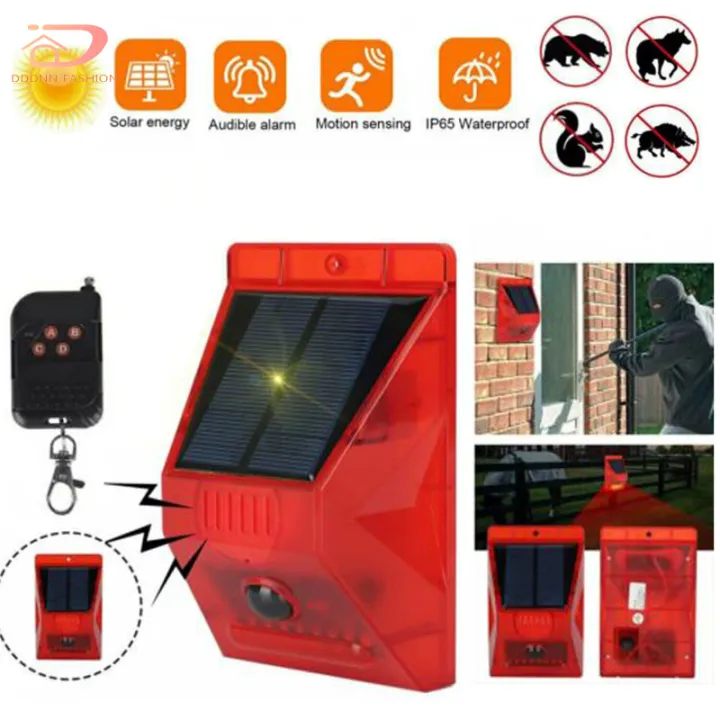 Solar Alarm Lamp 4 Modes Ip65 Waterproof Remote Control Infrared Motion ...