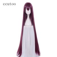 ccutoo 110cm Dark Red Fate/Grand Order Scathach Long Straight Synthetic Hair Cosplay Wig Heat Resistance Fiber Wig  Hair Extensions Pads