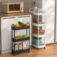 Kitchen Bathroom Storage Rack Floor Type Cart Shelf With Wheels Handle Drainage Design Sundries Holder Three Four Layer Racks