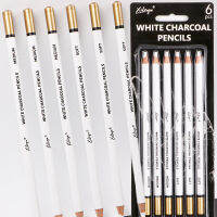 Qearl 6Pcs White Charcoal Pencil Drawing Set Soft &amp; Medium Sketching Pencil Art Supply