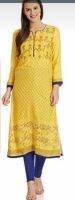 HERITAGE INDIA Mango yellow printed premium rayon kurti