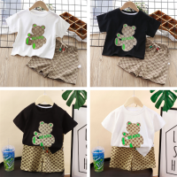 TINGQI Kids Baby Boys Bear Clothing Sets 100% Cotton Short Sleeves T-shirt Top Tee + Shorts 2Pieces/set Summer Child Boy Girl Fashion Wear For 0-7 Years