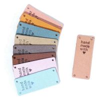 100Pcs Handmade PU Leather Tags Handmade with Love PU Labels Faux Leather Sew on Labels Embellishment Knit Accessories